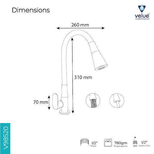 Velue  Flexible Swan Neck Faucet with Dual Flow Shower Mode | Deck Mounted - Velue Complete Bath Fitting Solutions Bannglore India