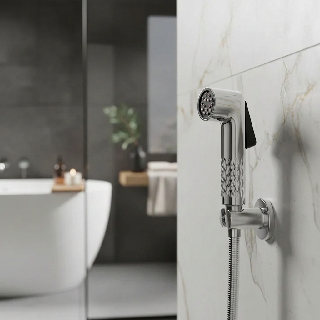 Velue  Cleon Self Cleaning Handheld Health Faucet with 1 Meter SS Hose Pipe and Hook - Velue Complete Bath Fitting Solutions Bannglore India - Gun Only