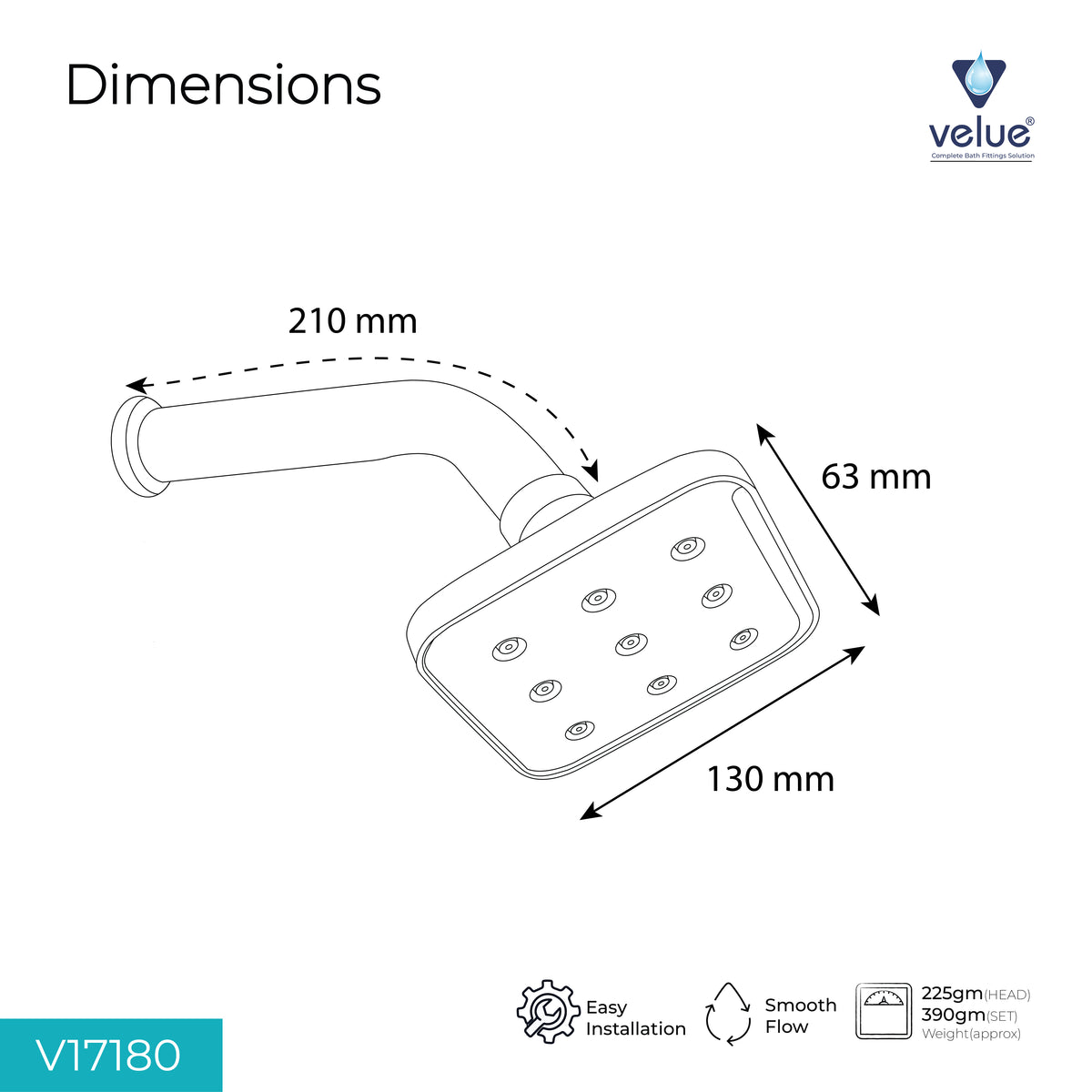 Velue  Mist Overhead Shower with 360° Swivel and Stainless Steel Arm - Velue Complete Bath Fitting Solutions Bannglore India