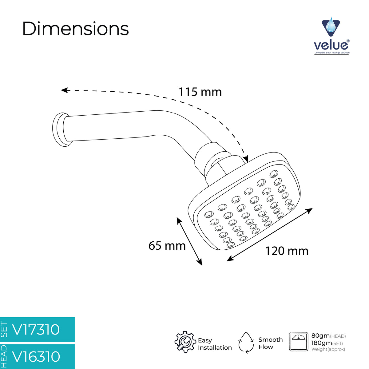 Velue  Mini Galaxy Overhead Shower with 360° Swivel and Stainless Steel Arm - Velue Complete Bath Fitting Solutions Bannglore India