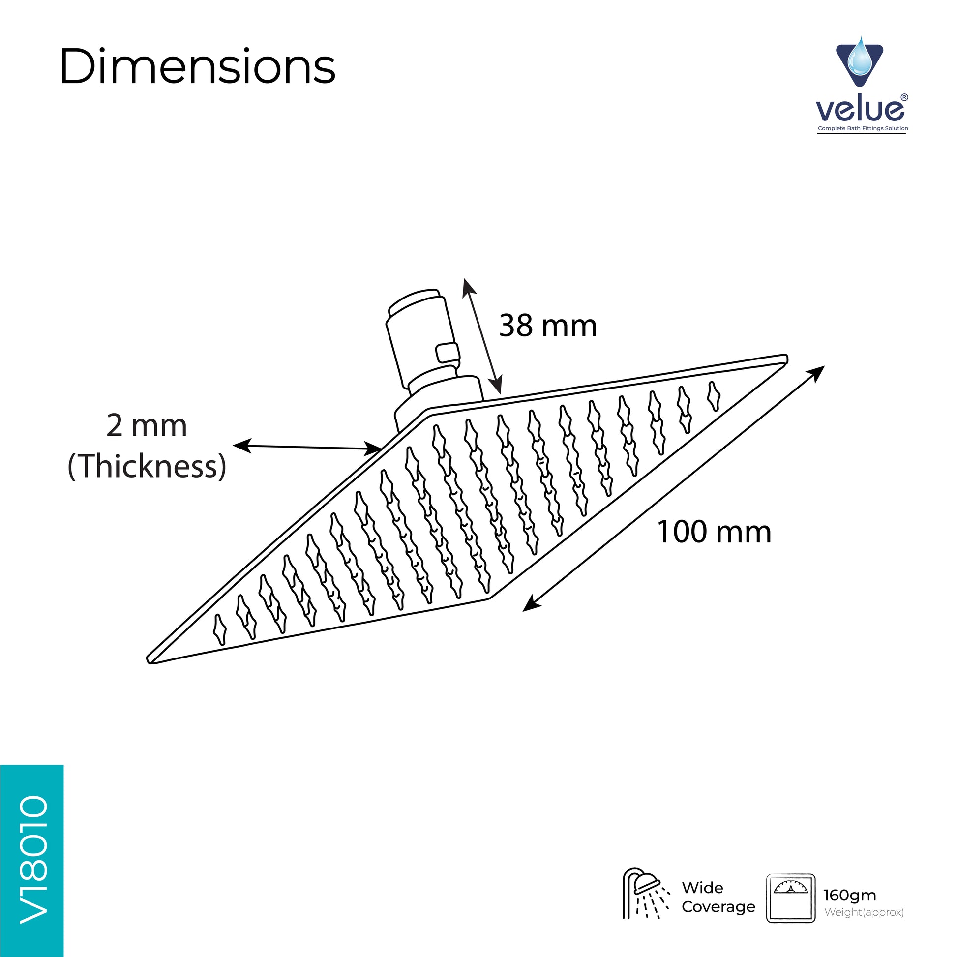 Velue  Ultra Slim Square Waterfall Overhead Shower Head | Premium Bathroom Range- Velue Complete Bath Fitting Solutions Bannglore India - Gun Only - V18010
