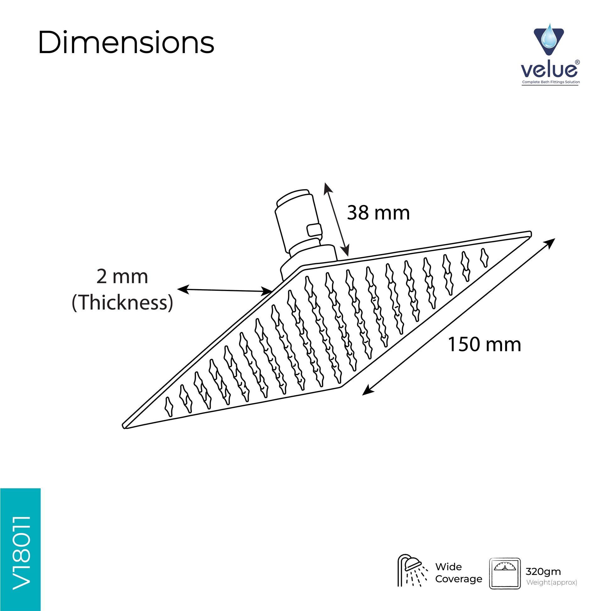 Velue  Ultra Slim Square Waterfall Overhead Shower Head | Premium Bathroom Range- Velue Complete Bath Fitting Solutions Bannglore India - Gun Only - V18011
