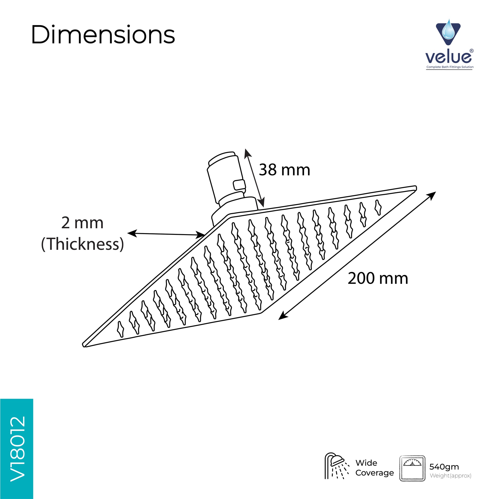 Velue  Ultra Slim Square Waterfall Overhead Shower Head | Premium Bathroom Range- Velue Complete Bath Fitting Solutions Bannglore India - Gun Only - V18012