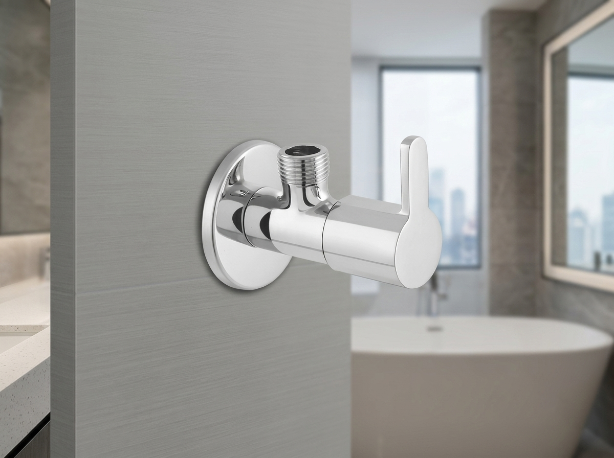 Chrome angle valve for bathroom plumbing