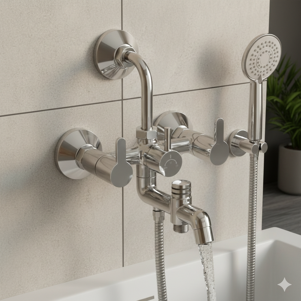 Flute 3-in-1 Wall Mixer Tap With Bend