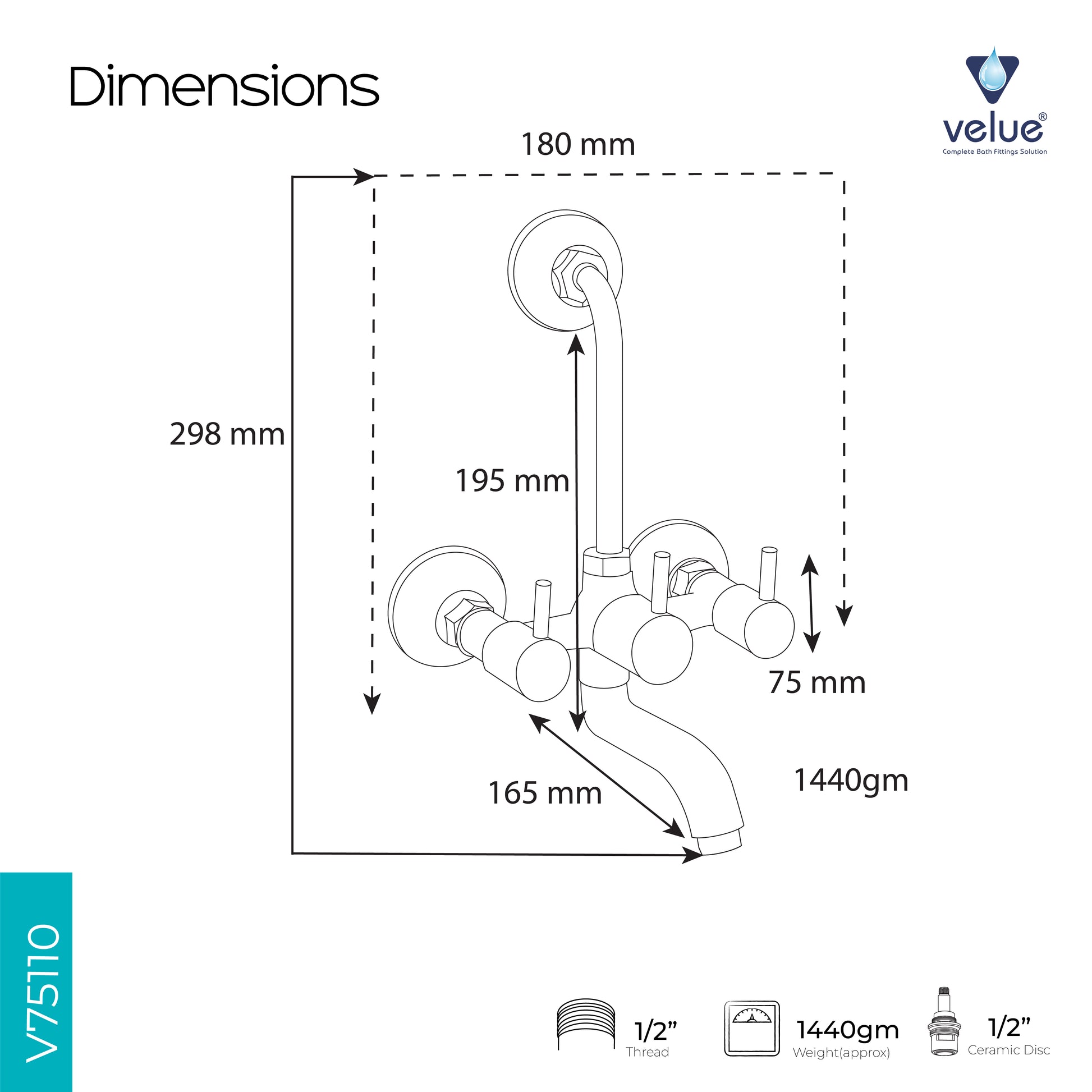 Velue  Fine 2 - in - 1 Wall Mixer Tap With Bend - Velue Complete Bath Fitting Solutions Bannglore India