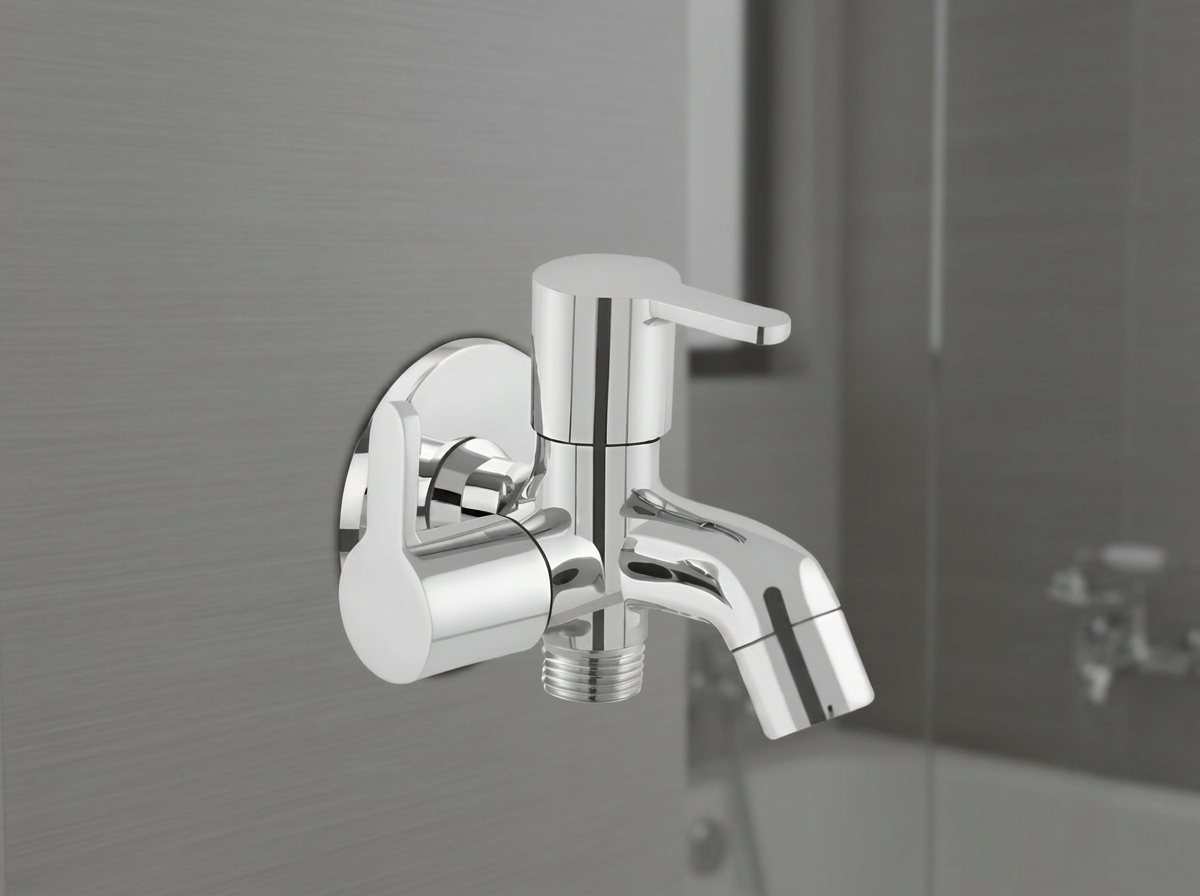 Chrome wall mounted two way bib tap with dual handles
