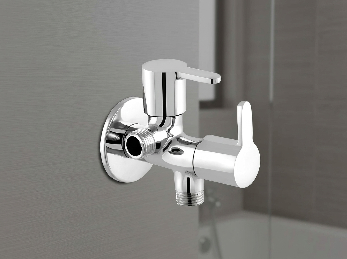 Chrome dual control angle valve for bathroom plumbing