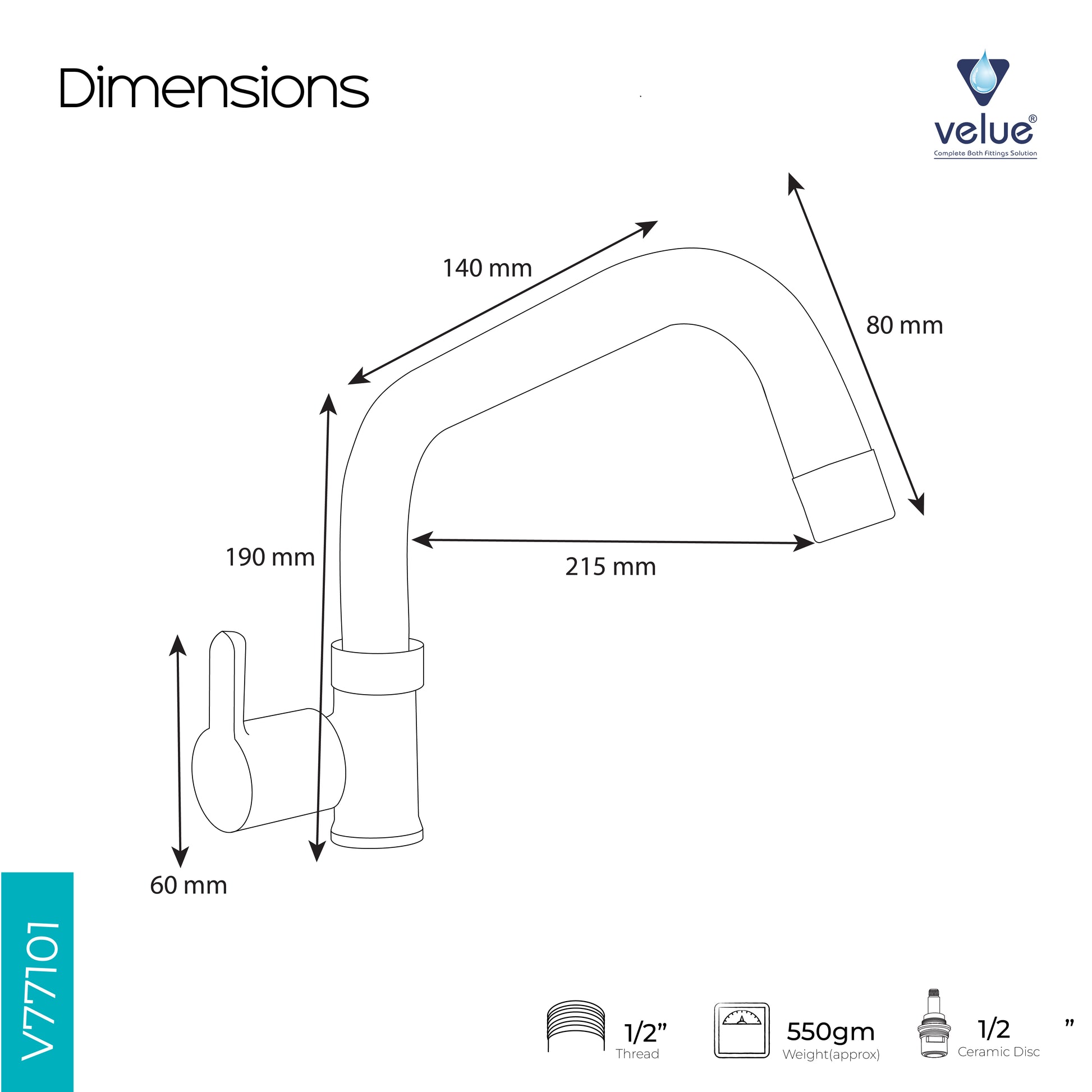 Velue  Rio Swan Neck Faucet with 360° Swivel Spout | Swing Model - Velue Complete Bath Fitting Solutions Bannglore India