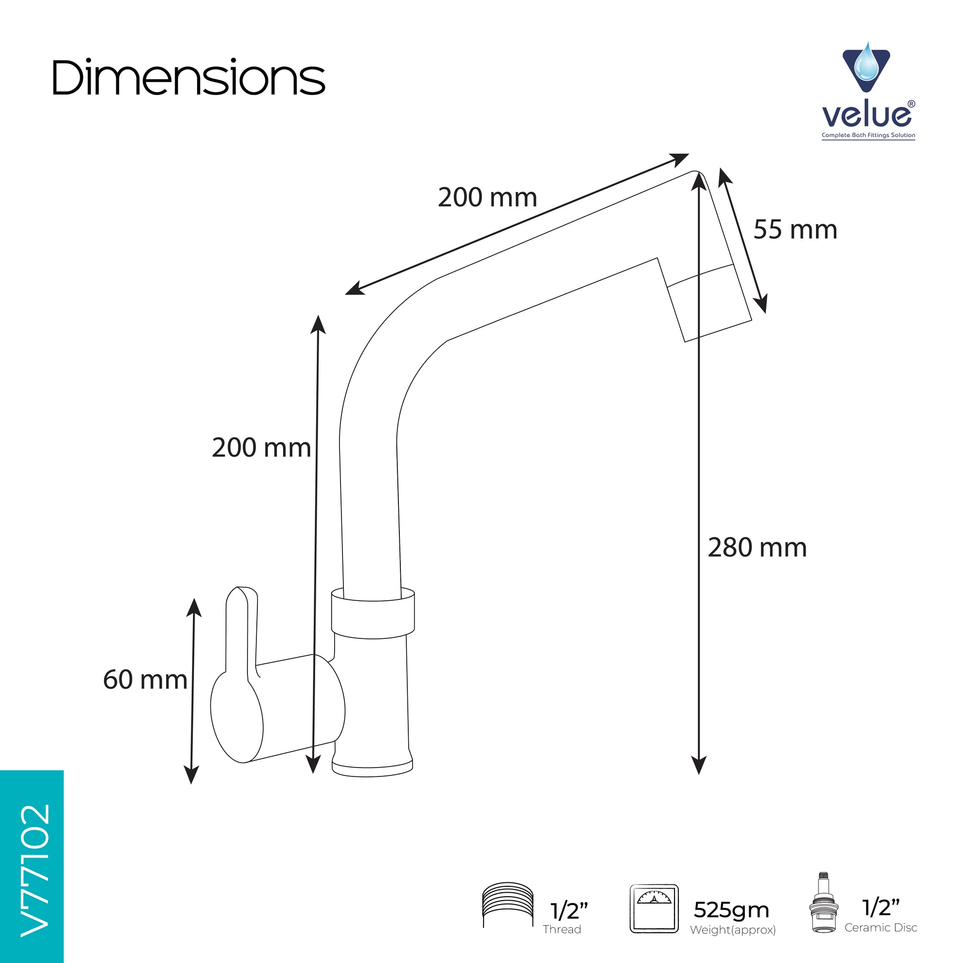 Velue  Rio Swan Neck Faucet with 360° Swivel Spout | Flat Model - Velue Complete Bath Fitting Solutions Bannglore India