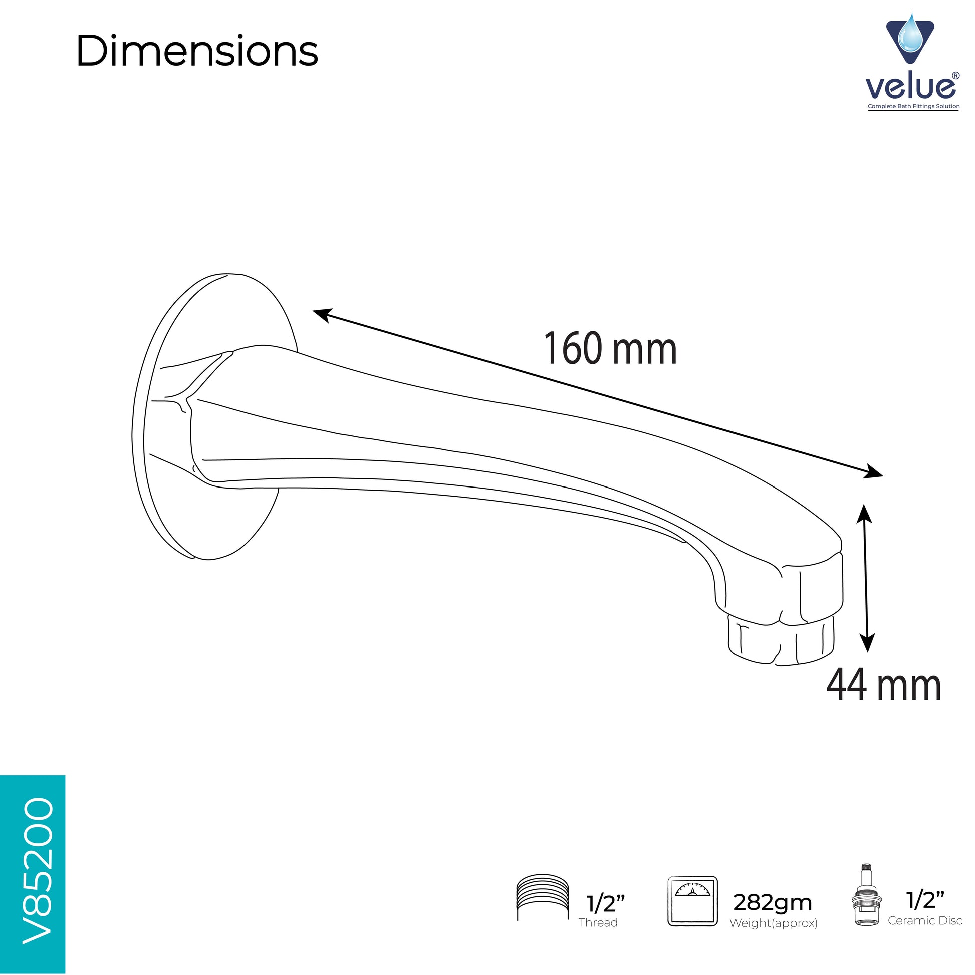 Velue  Joy Bathtub Spout Tap | Wall Mount for Bathroom - Velue Complete Bath Fitting Solutions Bannglore India