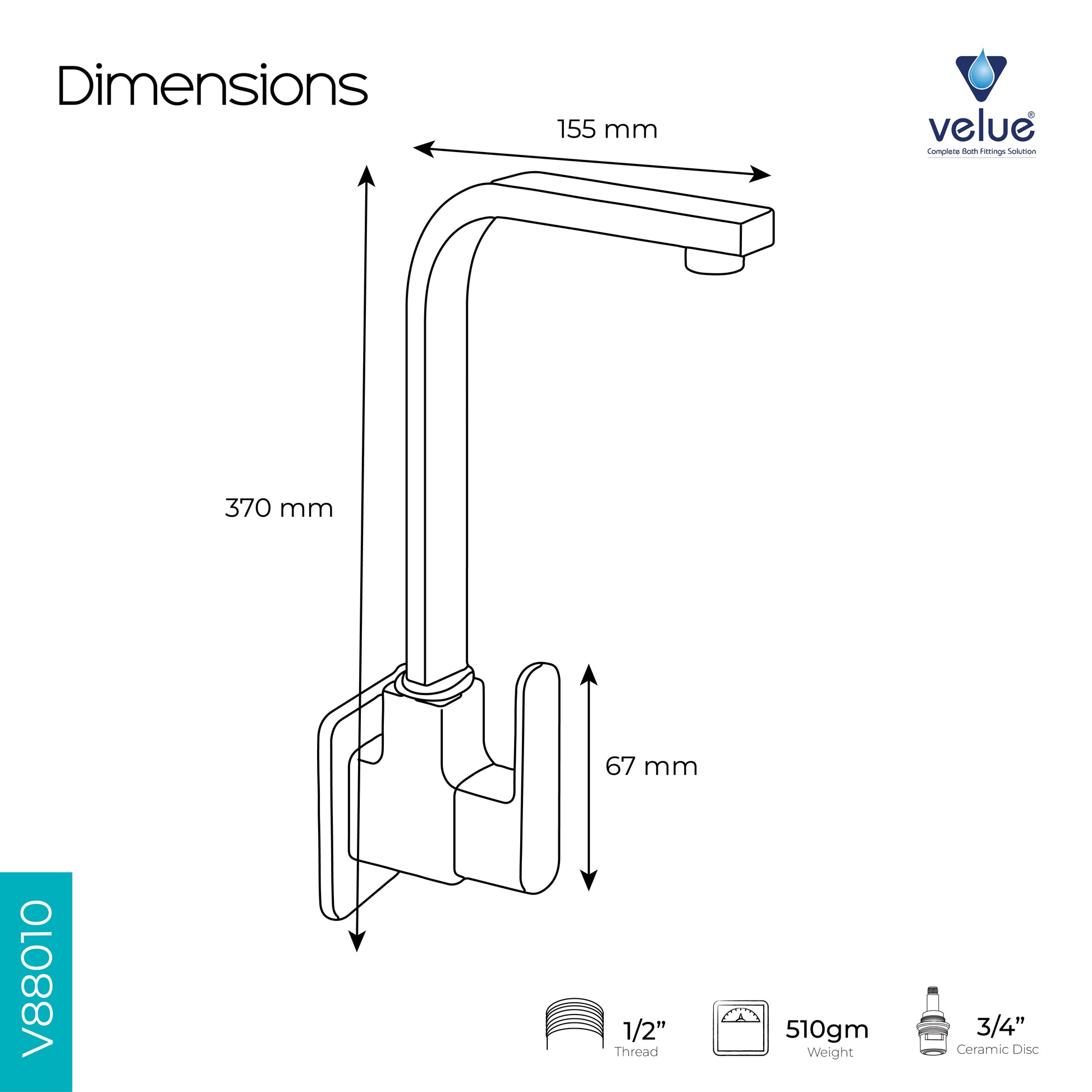 Velue  Kubix Square Sink Faucet with 360° Swivel Spout - Velue Complete Bath Fitting Solutions Bannglore India