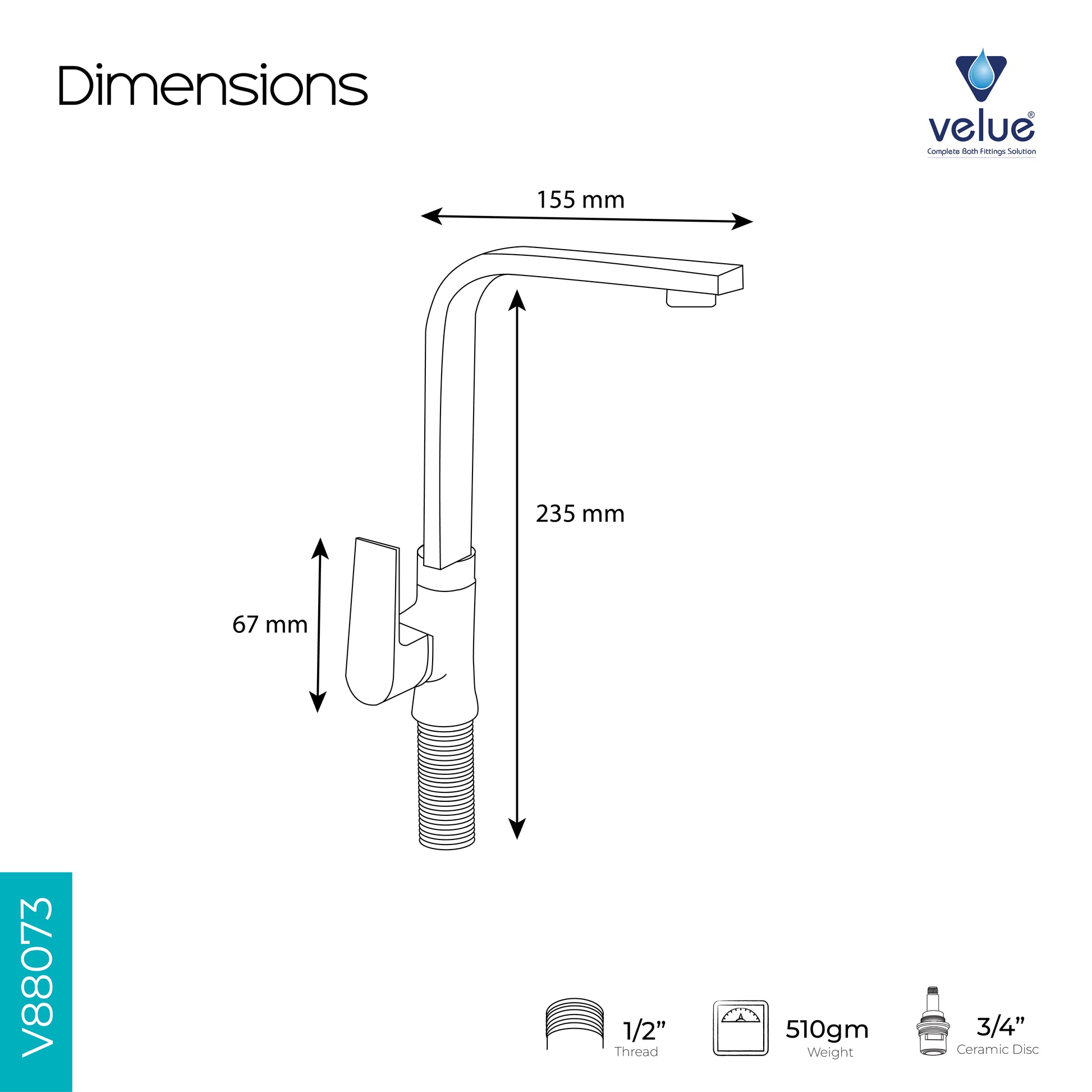 Velue  Nexo Swan Neck Faucet with Long Thread | Deck Mounted - Velue Complete Bath Fitting Solutions Bannglore India