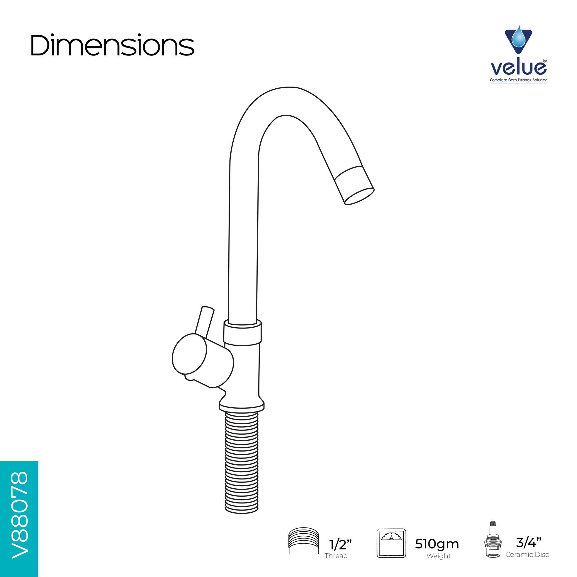 Velue  Nano Swan Neck Faucet with Long Thread | Deck Mounted - Velue Complete Bath Fitting Solutions Bannglore India