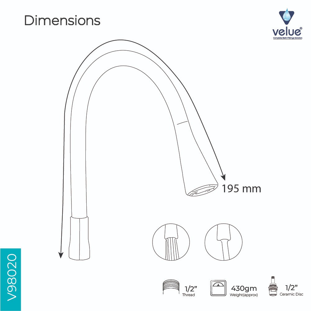 Velue  Flexible Spout with Dual Flow Shower Mode - Velue Complete Bath Fitting Solutions Bannglore India