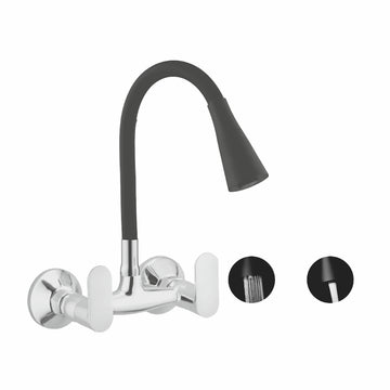 Flexible Sink Mixer Faucet with Dual Flow Shower Mode and Double Handle | Wall Mounted