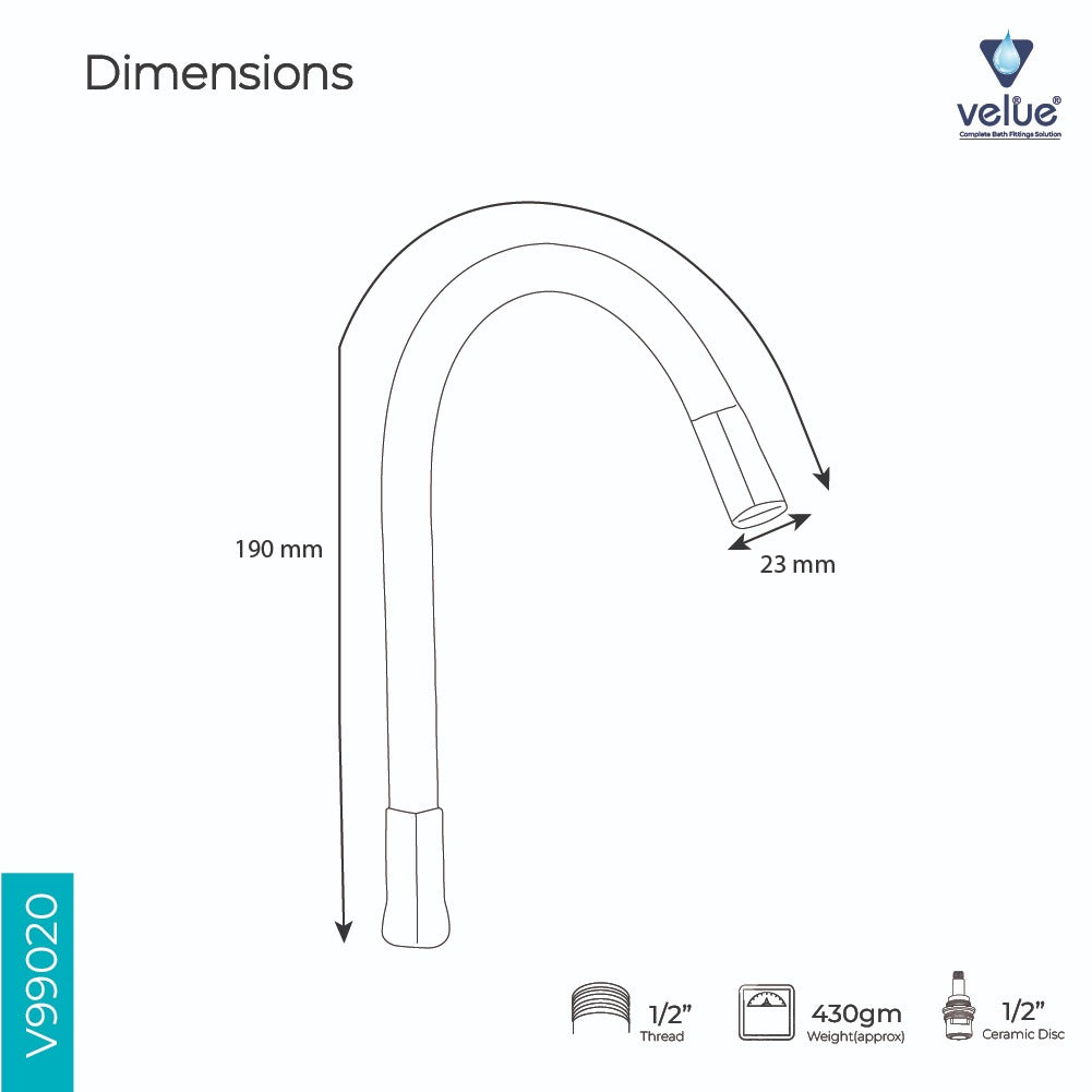 Velue  Flexible Spout with Single Stream Flow - Velue Complete Bath Fitting Solutions Bannglore India