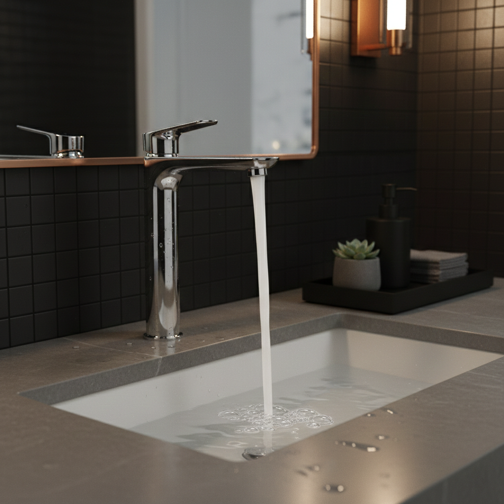 Suave Tall Pillar Type Faucet with Lift-up Handle for Basins | Deck Mounted