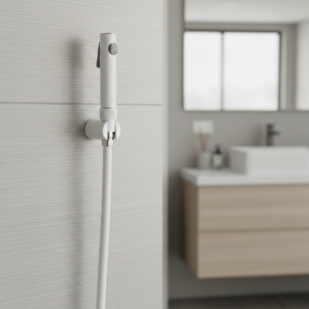 Brezza White Handheld Health Faucet with 1 Meter PTMT Hose Pipe and Hook