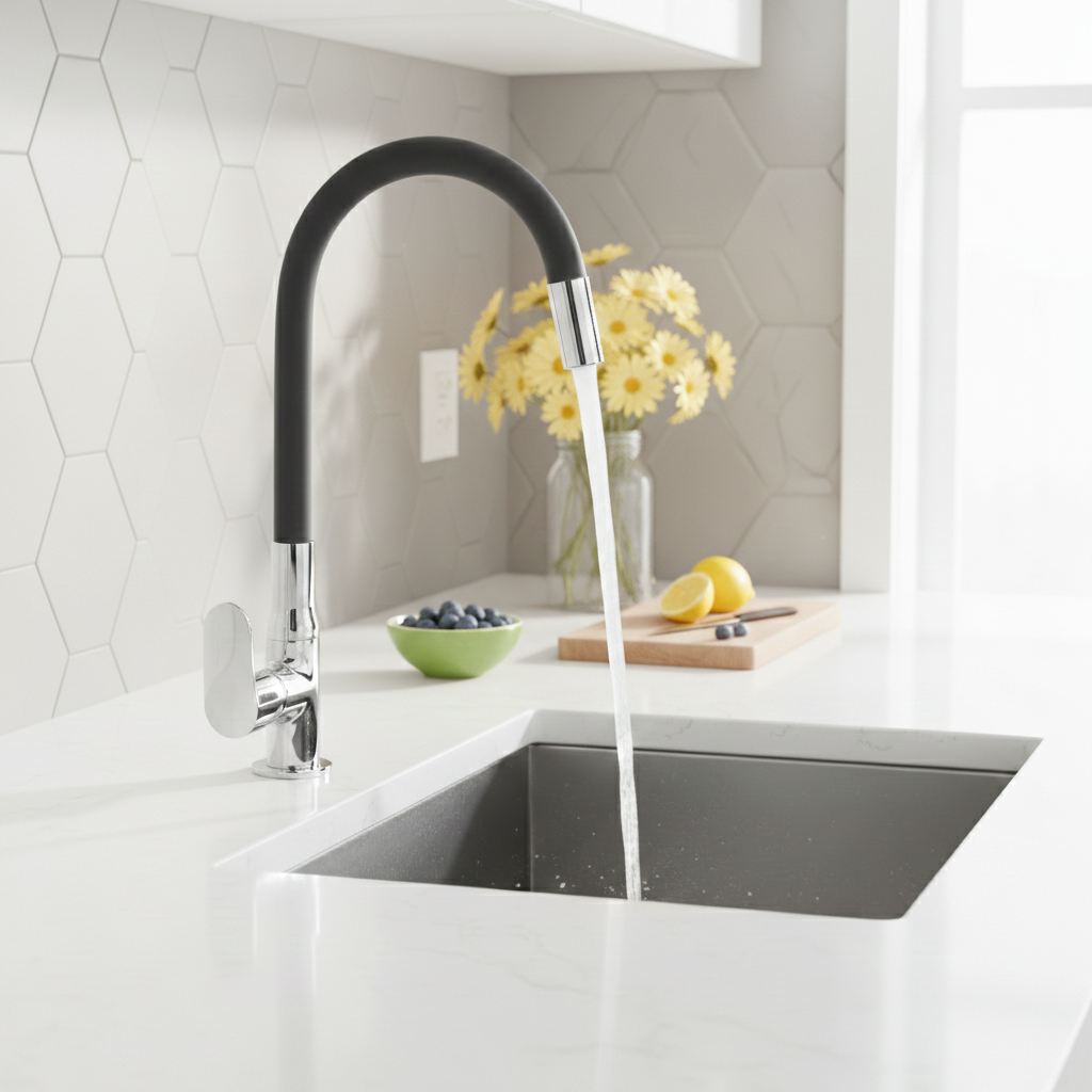 Flexible Swan Neck Faucet with Single Stream Flow | Deck Mounted
