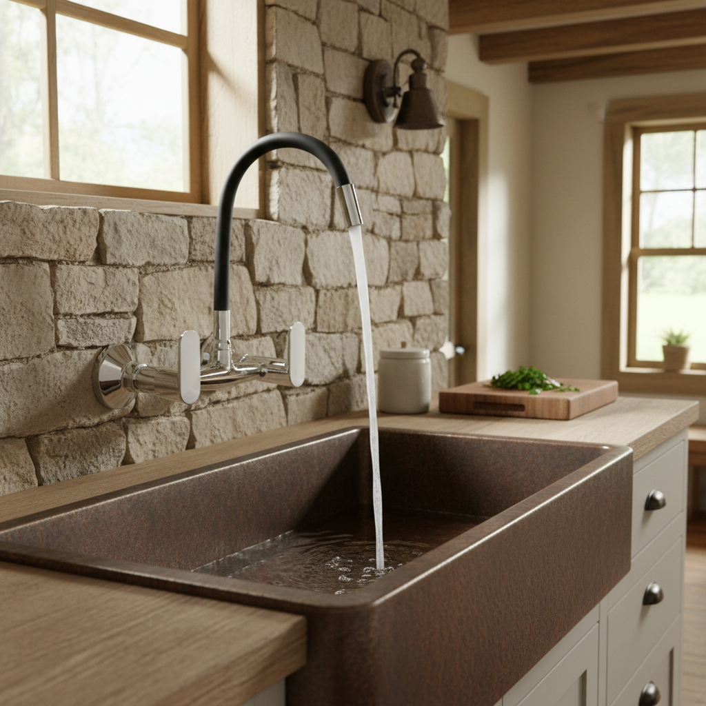 Flexible Sink Mixer Faucet with Single Stream Flow and Double Handle | Wall Mounted