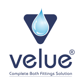 Velue logo with a blue water droplet on a white background