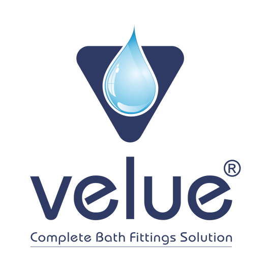 Velue logo with a blue water droplet on a white background